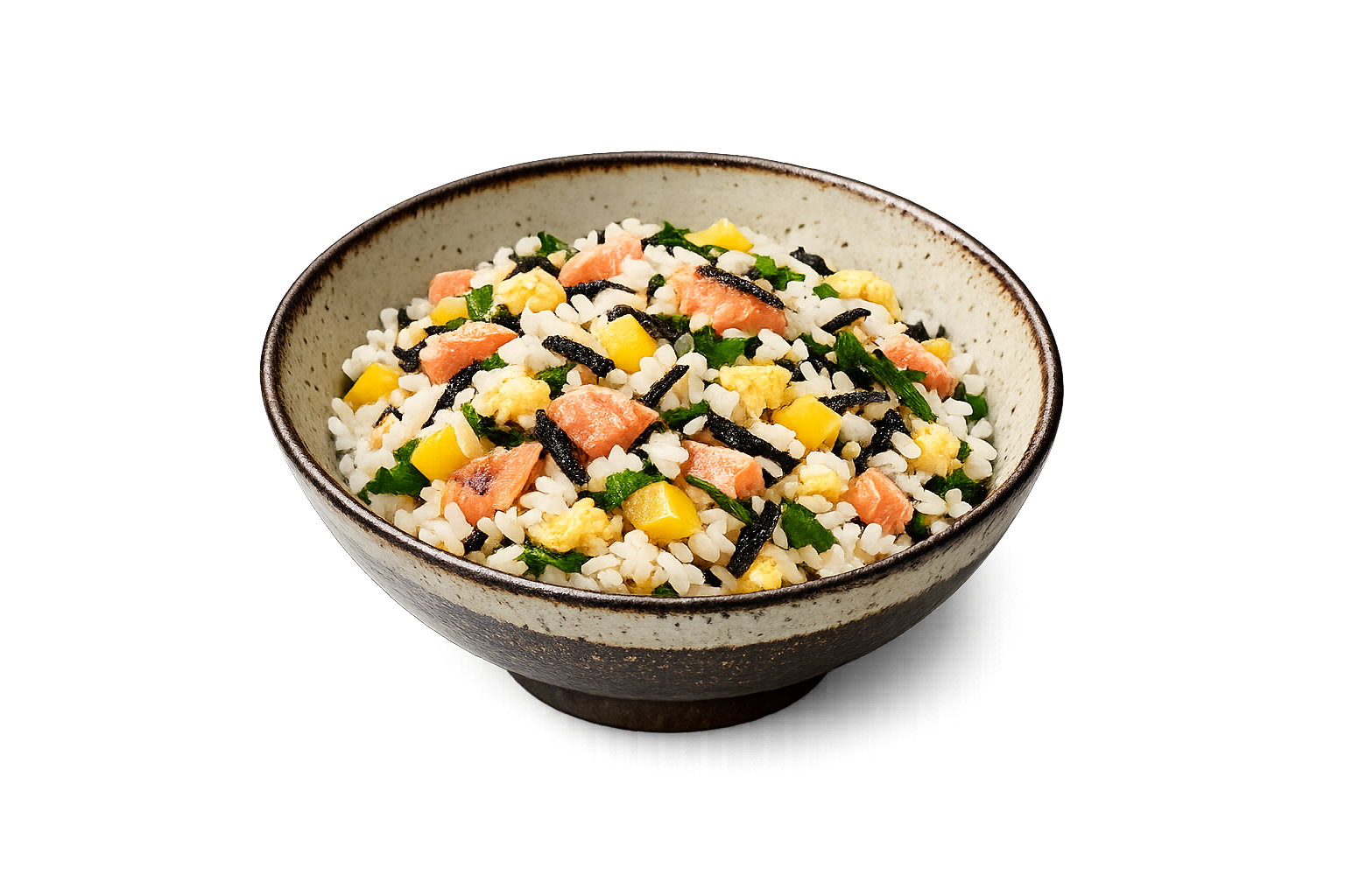 Mazezushi — Warm sushi rice tossed with salted salmon, shiso, takuan and scrambled egg