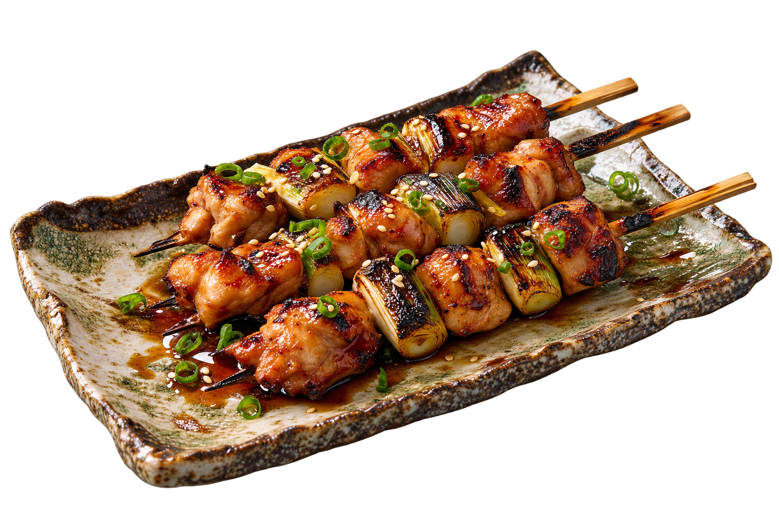 Yakitori — Chicken and spring onion skewers glazed with homemade shoyu tare